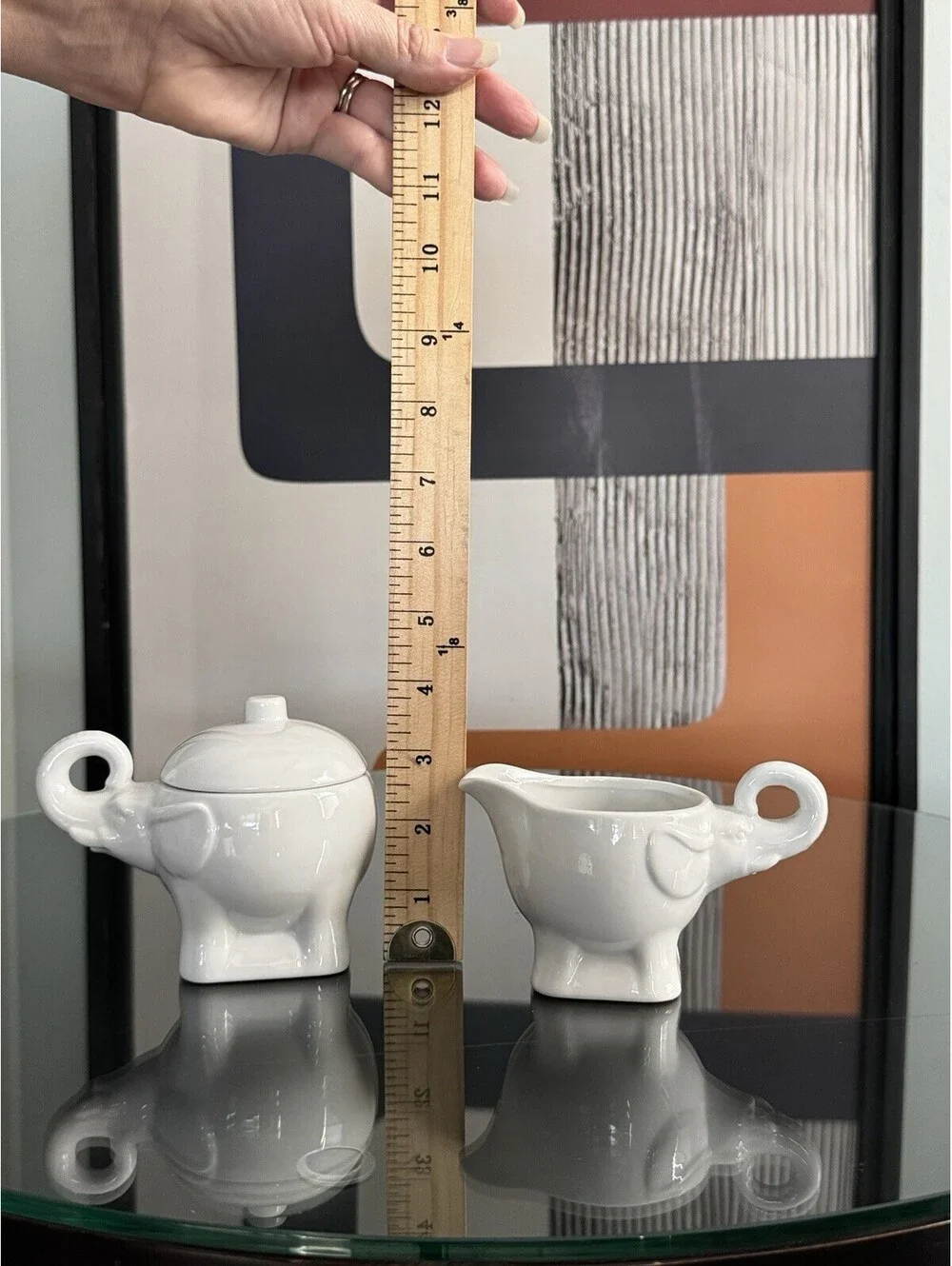 Pier 1 Elephant Creamer & Sugar Bowl Set with Lid Trunks Up White Elephant Gift
